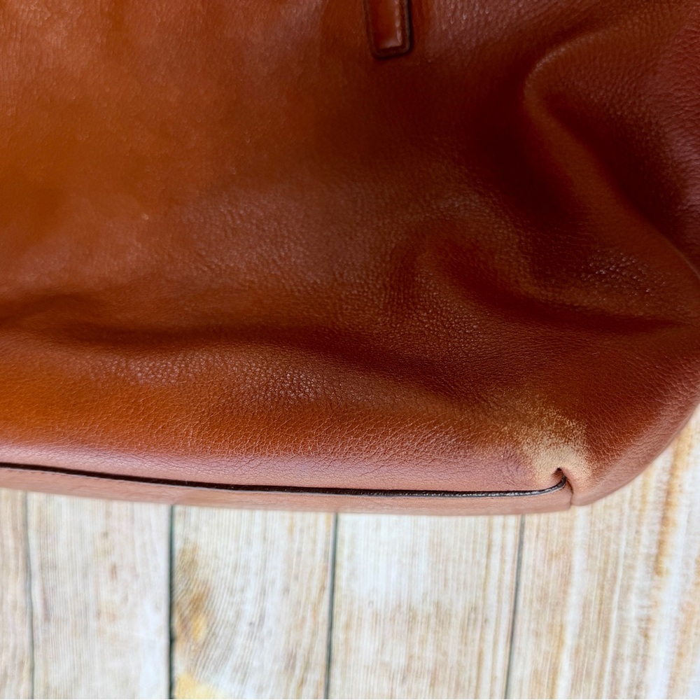 Coach Madison Leather East West Tote Brown Pebbled Leather Bag Red Interior - Picture 12 of 15